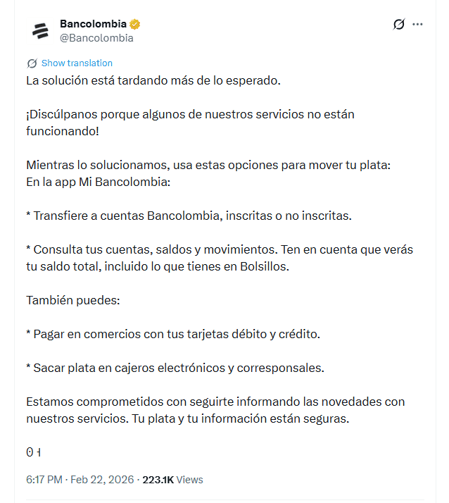 Bancolombia comunicado domingo