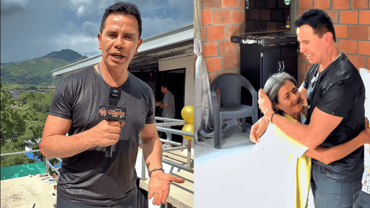 Jhonny Rivera, cantante de música popular, entregando una obra social